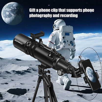 Telescópios Astronômicos BORWOLF 90600 para Adultos, Abertura de 90mm 600mm, HD 24X-250X para Observação da Lua, Estrelas e Pássaros
