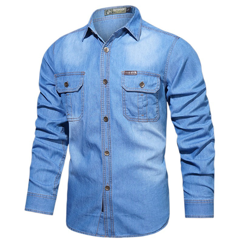 Men's Spring Denim Thin Shirt Soft Cotton Slim Fit Jeans Cowboy Streetwear Male Autumn Long Sleeve Shirts Plus Size 5XL