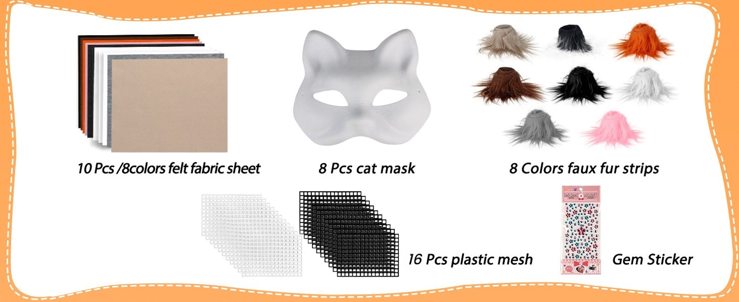 43 Pcs DIY Therian Mask Kit Half Face Hand-painted Cat Mask DIY Masks Blank White Cat Mask for Carnival Masquerade Cosplay Party