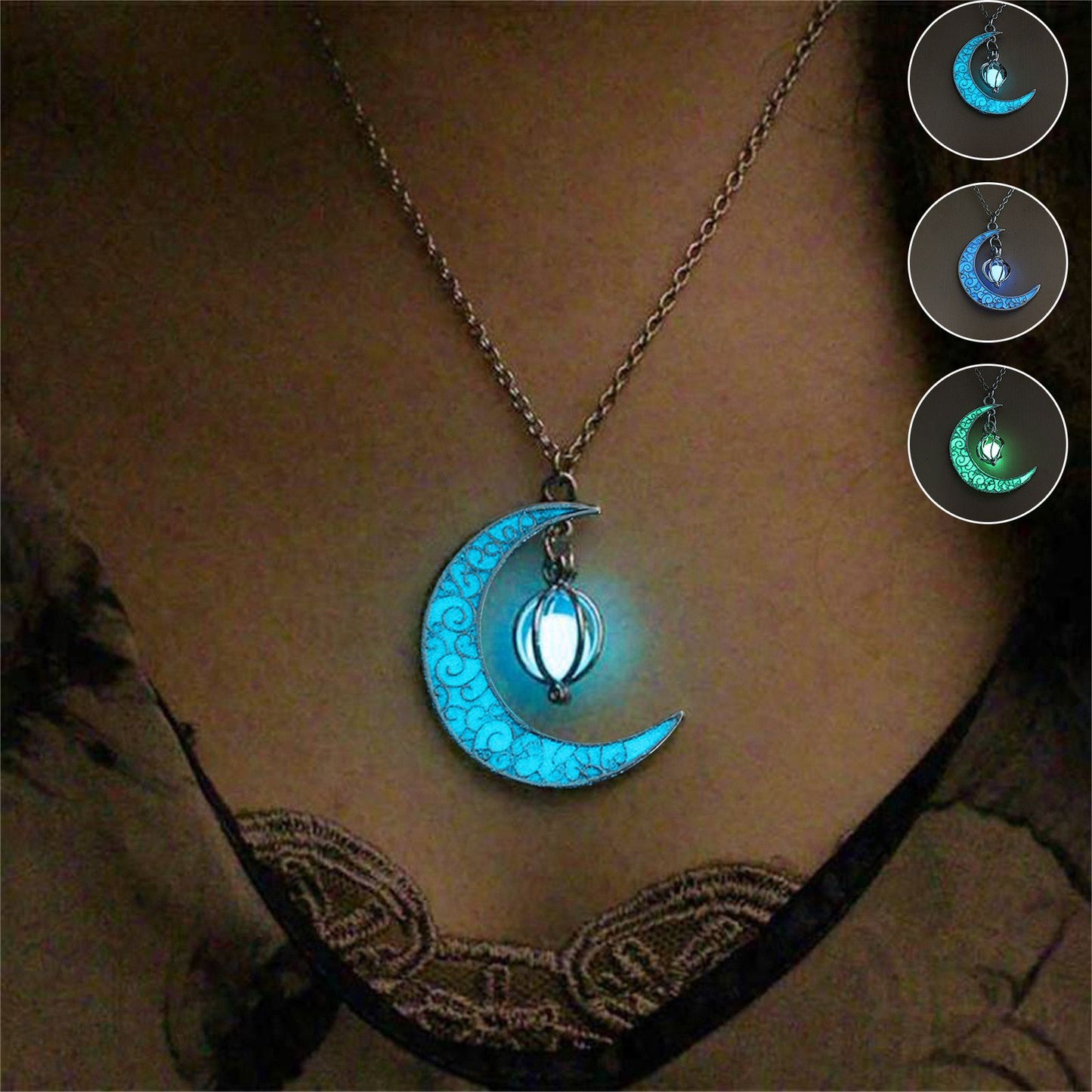 Colar com Pingente de Lua Luminosa para Meninas Adolescentes Colar Gargantilha Brilha no Escuro Joias Presentes ????????