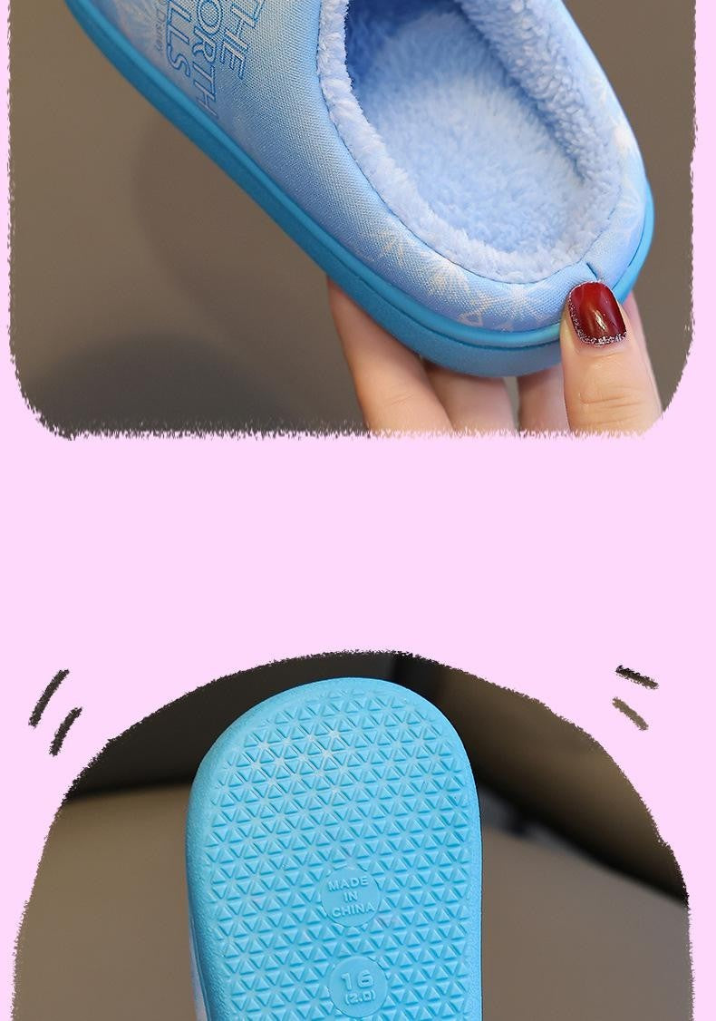 Autumn Winter Indoor Warm Kids Shoes Printed Elsa Princess Girls Cotton Slippers Cute Fashion Baby Children's Cottonslipper