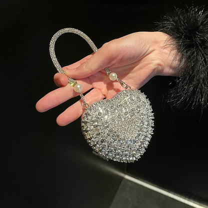 Luxury Small Bling Heart Shape Rhinestones Evening Clutch Purse Ladies Fashion Bag For Women Chain Shoulder Bag Party Gift