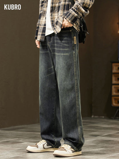 Streetwear Vintage Jeans Men's New Personality Thin Fashion Personalized Loose Trousers Casual Straight Wide Denim Pants Male