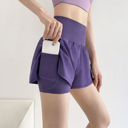 Fashion Anti-glare Lining 2 in 1 Yoga Shorts Loose Fitting Hem Elastic Sports Shorts Breathable Quick Dry Fitness Shorts Gym