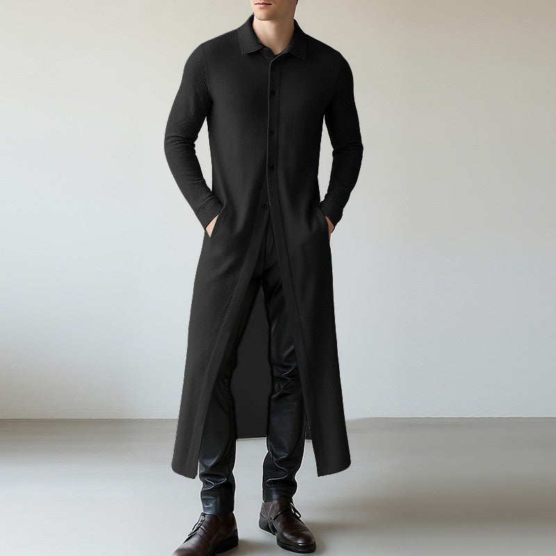 INCERUN Men Long Style Shirt Solid Color Lapel Long Sleeve Button Men Clothing Streetwear 2025 Loose Fashion Casual Camisas Tops