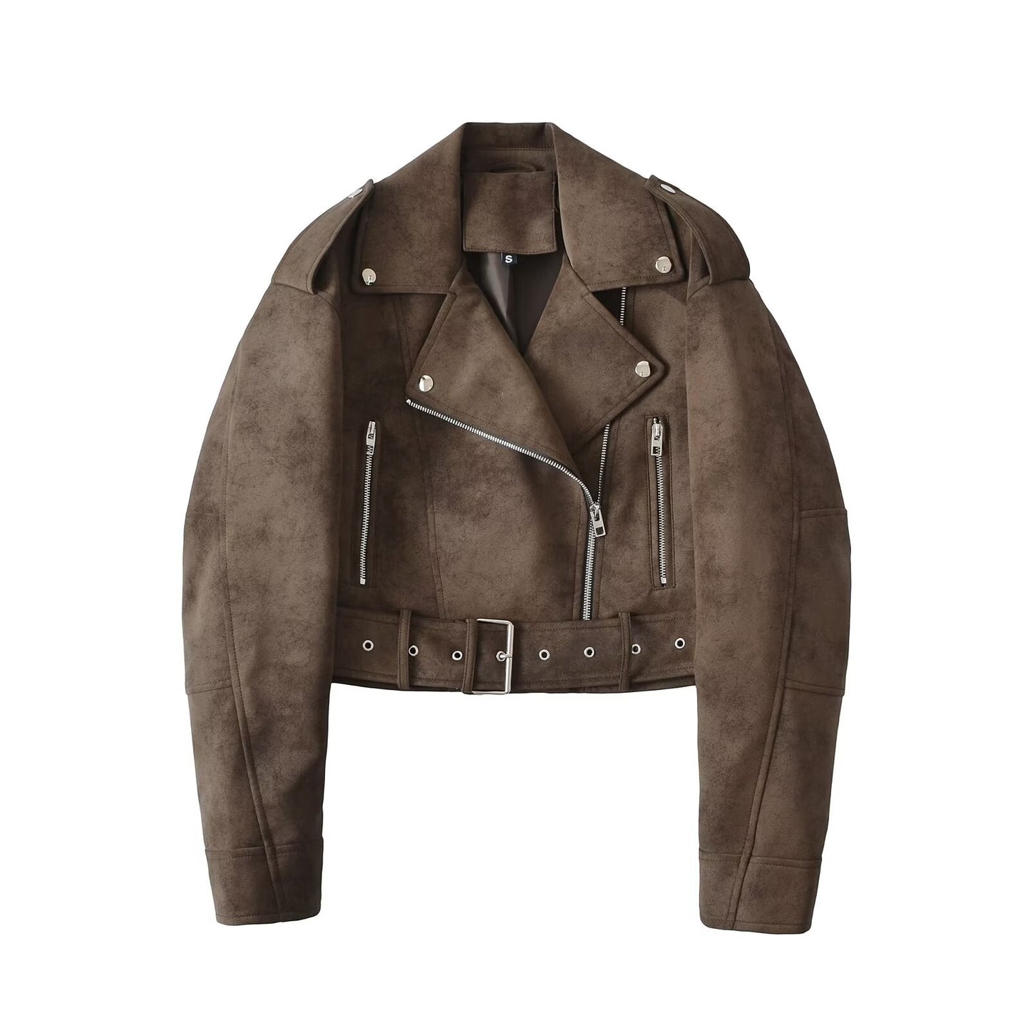 European style new women's fashion versatile temperament retro design velvet PU motorcycle jacket short coat