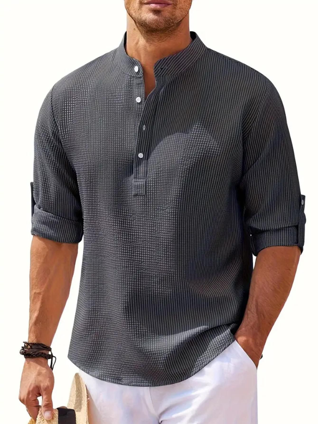 Men's Cotton Linen Henley T-Shirts Long Sleeve Hippie Casual Beach T-Shirts