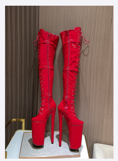 26cm Super High Heel Thigh High Boots Sexy Women Shoes Pole Dance Stripper Shoes Platform Over-the-Knee Zip Crotch High Boots