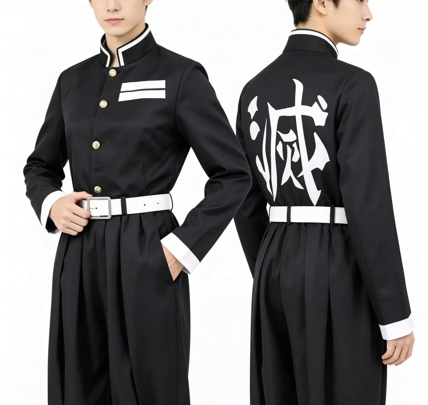 Anime no Yaiba Cosplay Japanese Anime Black Team Uniform Cosplay Costume Set Stand Collar Shirt White Belt for Theme Party