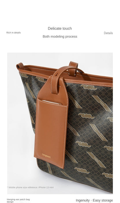 Songmont Designer Tote Bag Signature Monogram Print PU Material Lightweight Durable Womens Bag Zipper Top Polyester Lining