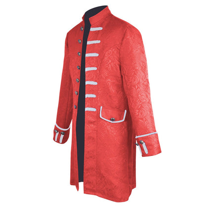 Men's Medieval Style Windbreaker Coat Vintage Lapel Jacquard Medium Length Trench Coat Halloween Party Costume Retro Outerwear