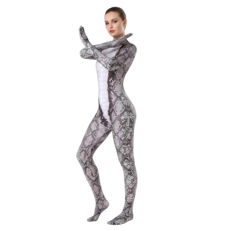 Animal Print Zentai Bodysuit Snake Tiger Pattern Long Sleeve Footed Full Body Jumpsuit Men Women Cosplay Costume For Halloween