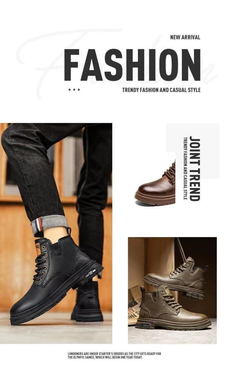 Men's Boots Fashion Motorcycle Boots High-top Casual Leather Boots for Men Plush Warm Winter Boot Non Slip Platform Boot Botas