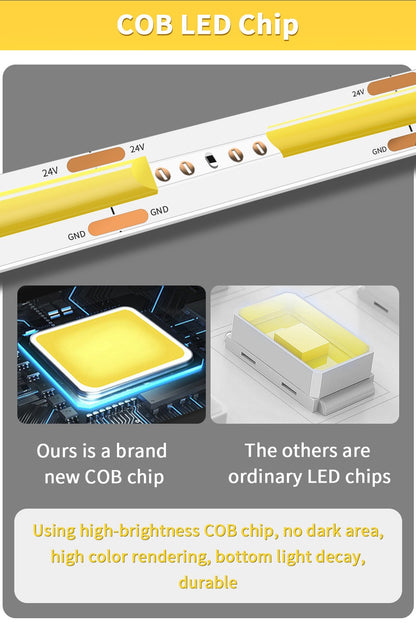 24V 12V COB LED Strip Light 8mm 320LEDs/M High Density Flexible Diode Tape Ribbon for Room Decor 1M 2M 3M 5M 10M Linear Dimmable