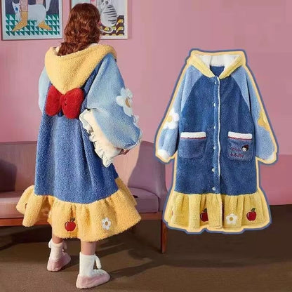 Novo Pijama Branca de Neve da Disney Feminino Outono Inverno Robe de Veludo Coral Engrossado Desenho Animado Fofo Roupa Quente para Casa Camisola Terno Presente
