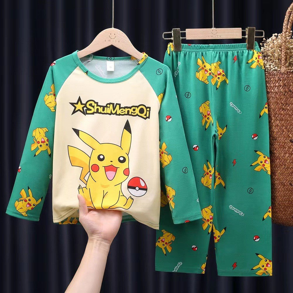 Girls' Lightweight Long Sleeve Pajama Set, Cartoon Print Spring and Autumn Sleepwear for Kids and Tweens, Perfect for Homewear