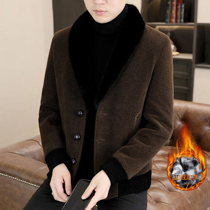 2024 Winter Woolen Jacket for Men Thick and Plush Warm Lapel Trench Coat Casual Business Wool Blends Social Streetwear Overcoat