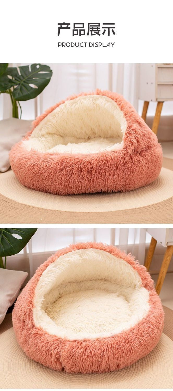 Cama para Pets 2 em 1 de Pelúcia Macia 50CM com Cobertura Redonda Cama para Gatos Colchão para Filhotes Quente Ninho Caverna para Cães Pequenos Tapetes