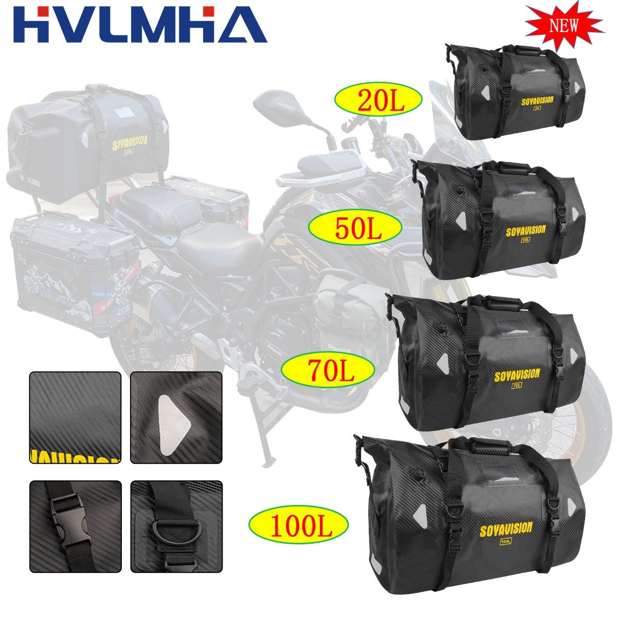 Motorcycle Waterproof Tail Bag Travel Outdoor Dry Luggage Roll Pack Bag 20 /40/66 Motorbike Luggage Backpack Motorcycle Seat Bag