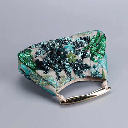 Delicated Sequins Luxury Evening Bag Pleated Handbag Elegant Embroidered Evening Bag for Women Wedding Banquet Cheongsam Handbag