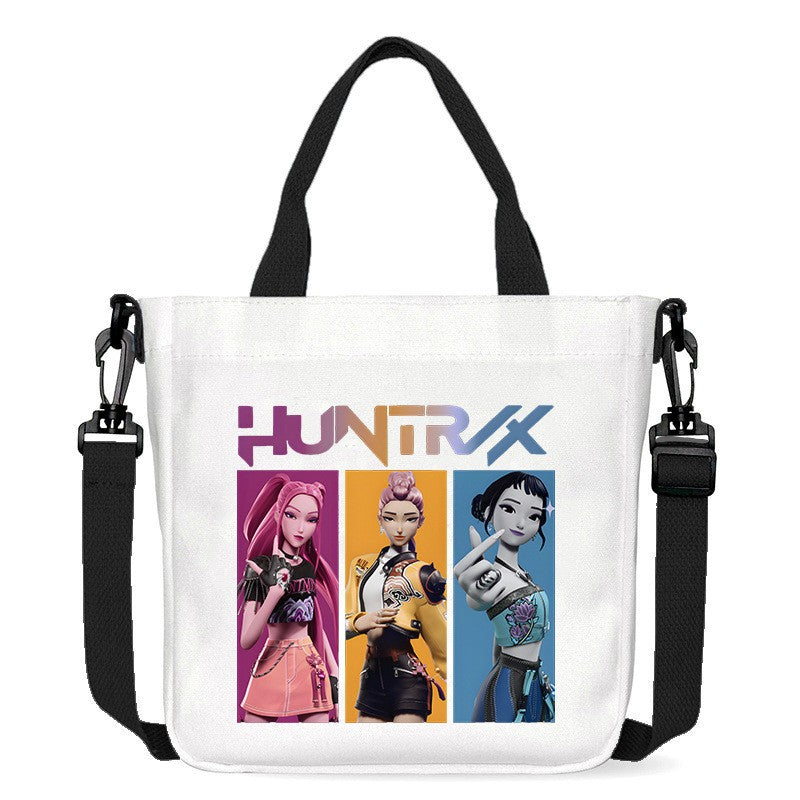 Kawaii KPop Demon Hunters Fashion Shoulder Bag Cartoon Handbag Large Capacity Crossbody Bag Portable Canvas Storage Bags Gift