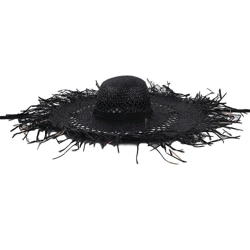 Straw hat women summer Large eaves beach vacation photo sunscreen straw hat personality European style foldable beach hat