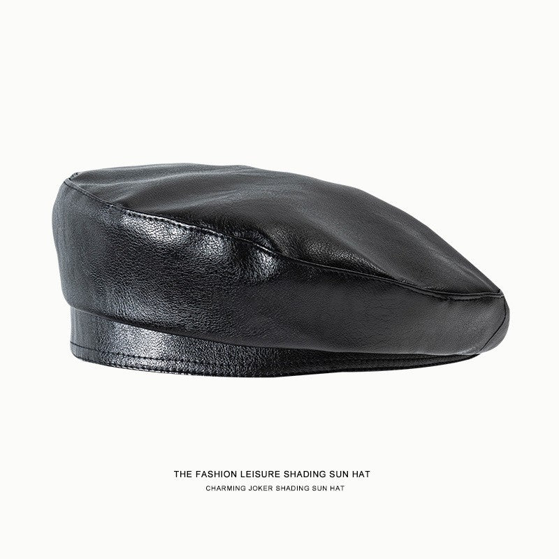 Fashion Girl Leather Beret Beanie Hat Cap Women Plain Beret Hats Solid Color Elegant Lady Artist Caps Belt Beanies