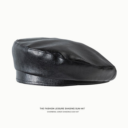 Fashion Girl Leather Beret Beanie Hat Cap Women Plain Beret Hats Solid Color Elegant Lady Artist Caps Belt Beanies