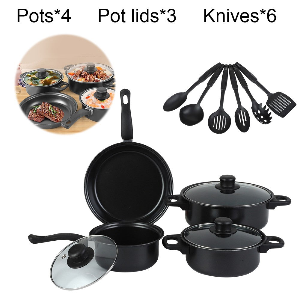 Conjunto de Panelas Antiaderente 12 Peças Panela de Cozinha com Tampa Frigideira Wok Leiteira Frigideira de Pedra Maifan para Todos os Tipos de Fogão