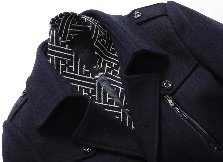 Fashion Middle Long Jacket Male Double Collar Zipper Coat Windbreak  Woolen Overcoat  Autumn Winter Wool Trench Coats