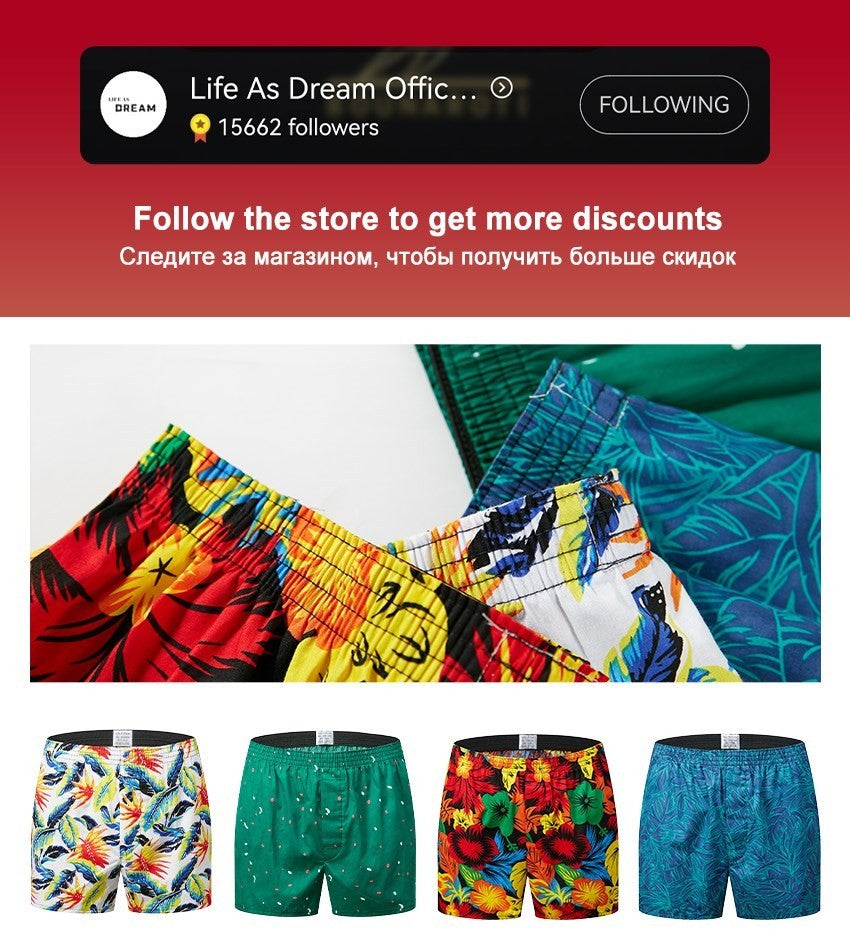 4Pcs Boxer Men Underwear Cotton Man Short Breathable Plaid Woven Shorts Boxer Male Underpants Plus Size Pajamas Sleep Bottoms