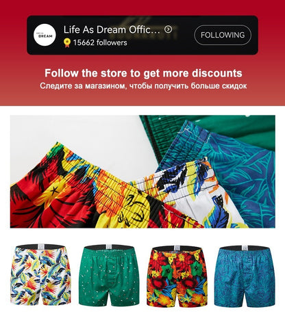 4Pcs Boxer Men Underwear Cotton Man Short Breathable Plaid Woven Shorts Boxer Male Underpants Plus Size Pajamas Sleep Bottoms