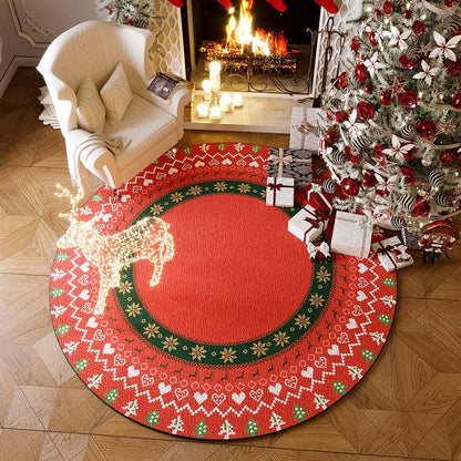 VIKAMA Christmas Round Crystal Velvet Carpet, Living Room Sofa Mat, Non-slip Bedroom Bedside Rug, Holiday Home Decoration