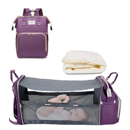 Mochila-berço 3 em 1 dobrável à prova d'água com USB para viagem e para troca de fraldas 3 tipos