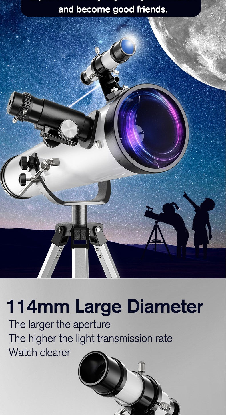 Telescópio Profissional Monocular 35X-875X com Abertura Grande de 114MM F70076 para Observação de Estrelas, Pássaros e Lua