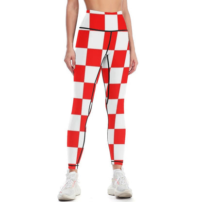 Red and White Checkered Leggings sport set active wear Women's fitness sportswear gym Womens Leggings