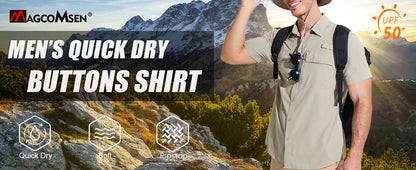 MAGCOMSEN Mesh Breathable Shirt Men's Quick Dry Button Short Sleeves UPF 50+ Sun Protection Hiking Fishing Work Cargo Shirts