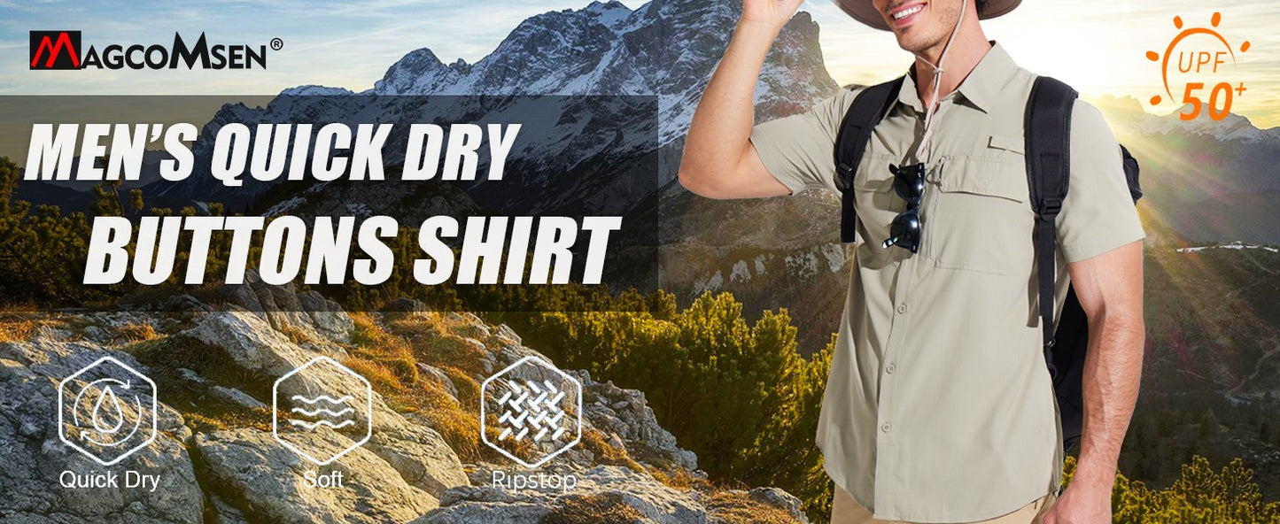 MAGCOMSEN Mesh Breathable Shirt Men's Quick Dry Button Short Sleeves UPF 50+ Sun Protection Hiking Fishing Work Cargo Shirts