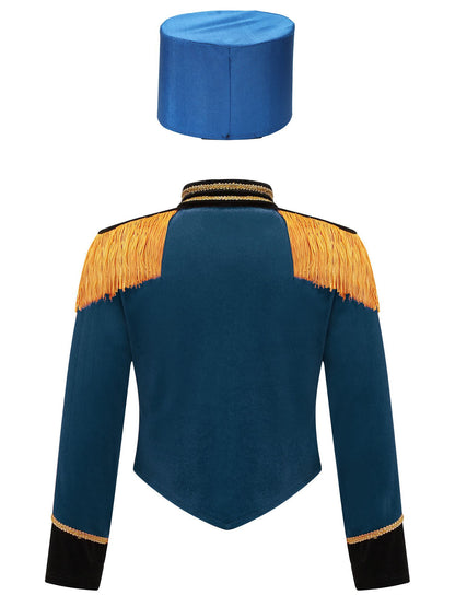 Girls Boys Marching Band Costume Outfits Circus Ringmaster Jacket Coat Team Performance Drummer Drum Major Uniform with Hat Sets