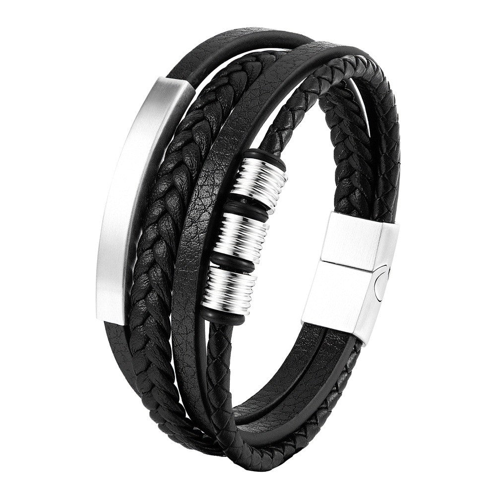 Pulseira de corda trançada charmosa para homens, fecho magnético de aço inoxidável, pulseiras e braceletes de couro legítimo, joias masculinas e femininas