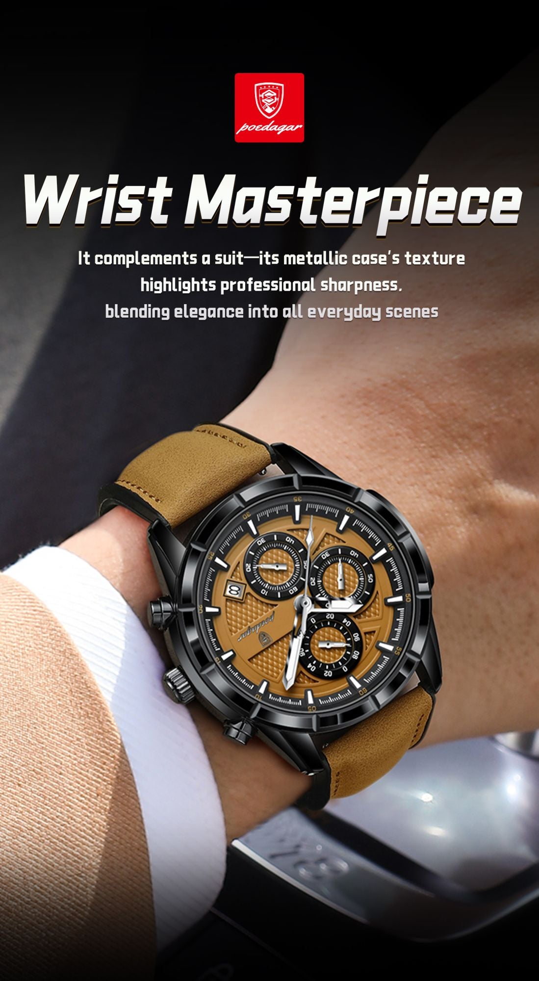 POEDAGAR Luxury Top Men Wristwatch Quartz Original Leather Men's Watches Date Chronograph Waterproof Luminous Man Watch Male+Box