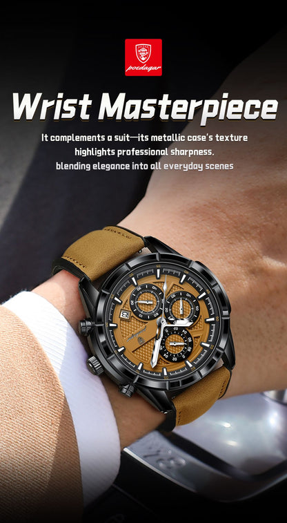POEDAGAR Luxury Top Men Wristwatch Quartz Original Leather Men's Watches Date Chronograph Waterproof Luminous Man Watch Male+Box