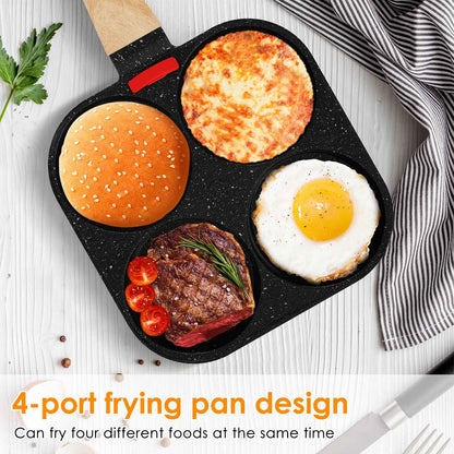 Frigideira Antiaderente para Fritar Ovos 4 Copos com Pincel de Óleo e Tampa, Frigideira de Omelete e Panqueca para Fogão a Gás e Indução