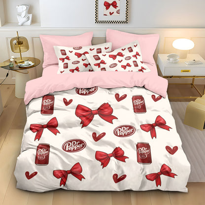 3pcs Pink Bow Printed Coreless Blanket Set, Multi Size Bedroom and Dormitory Bedding Decoration, Soft and Machine Washable