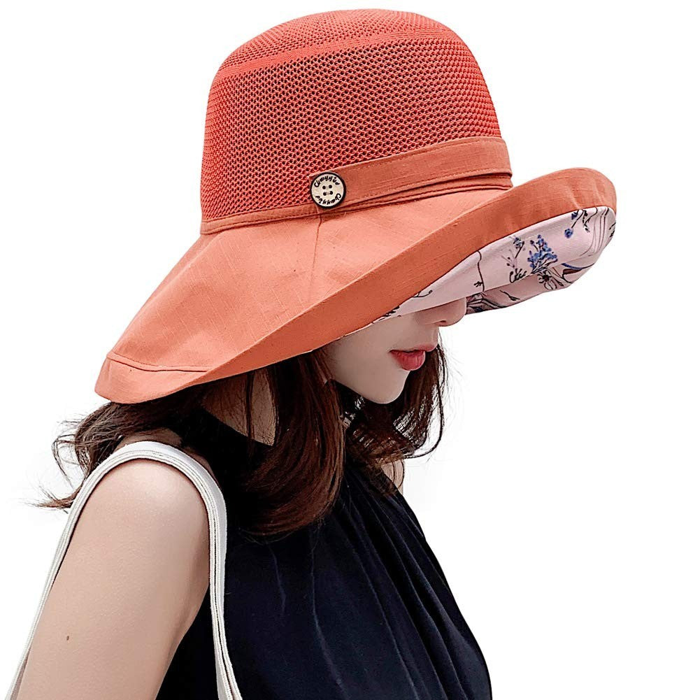 Women Mesh Sun Hats Summer Beach UV UPF Packable Wide Chin Strap, Sun Hats for Men & Women UV Protection, Sun Hat with Neck Flap