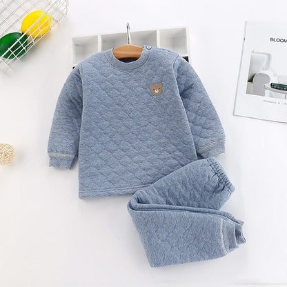 Pijama de Inverno Infantil para Bebês e Crianças, Roupa Térmica, Conjunto de Camadas, Algodão Grosso, Para Meninos e Meninas, Conjunto de Roupa de Dormir