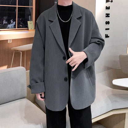 Autumn Men's Casual Solid Color Blazer Korean Style Business Single Trendy Oversize Business Suit Jackets Retro Daily Streetwear