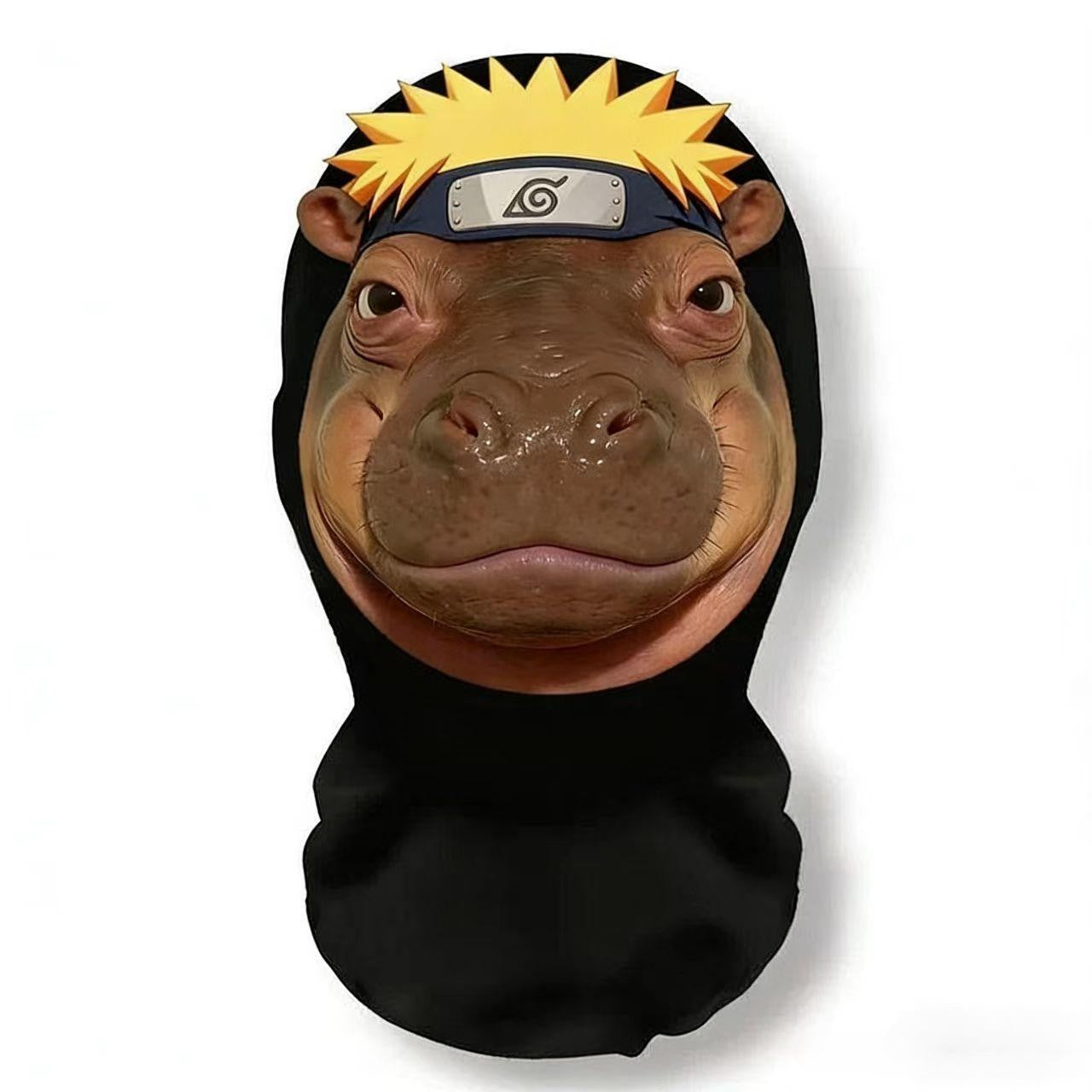 A realistic mesh headwear with hippopotamus emojis, a breathable party mask, and essential equipment for cycling out