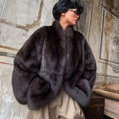 Casual Medium-length Fur Coat Women Fashion Lapel Hidden Button Loose Elegant Warm Outwear 2025 Fashion Office Commute Overcoat