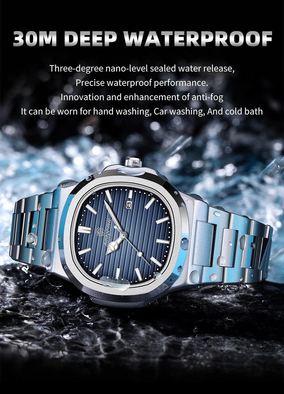 POEDAGAR Luxury Men Quartz Watch Waterproof Date Week Luminous Wristwatch Stainless Steel Men's Watches Male Clock Sports Reloj